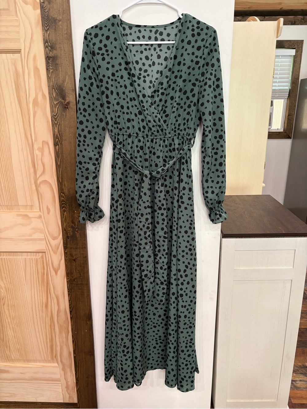 SHEIN Olive Green Polka Dot Wrap Maxi Dress